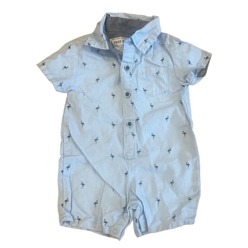 FREE PLANET Baby Boy Blue Flamingo Cotton One Piece Romper Size 0-3 Months